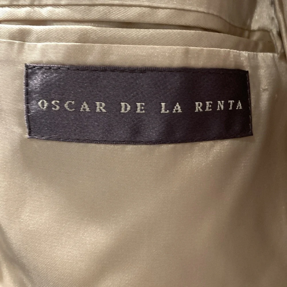 VTG Oscar De La Renta blazer 48L 100 percent silk navy Blue tan lining 2 button - Picture 2 of 6